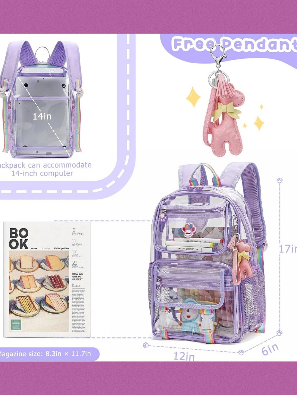 Maod Clear Backpack Heavy Duty Stadium Approved PVC Transparent School Bag - Picture 4 of 6